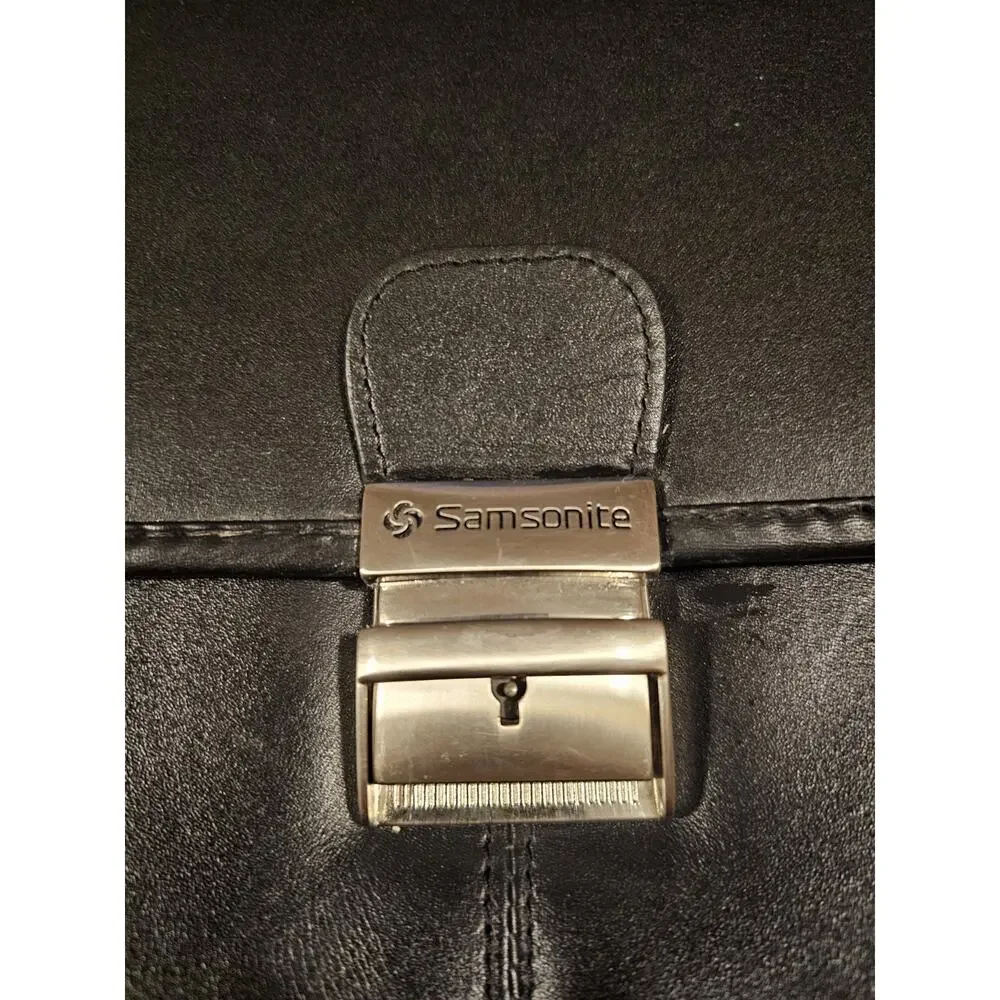 Samsonite Black Briefcase/Document Case Lock Zip Top Handle Organizer Leather